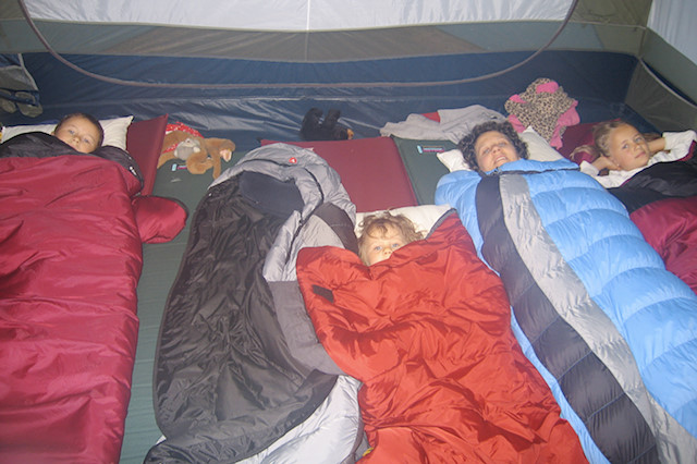 Renee and kids in tent