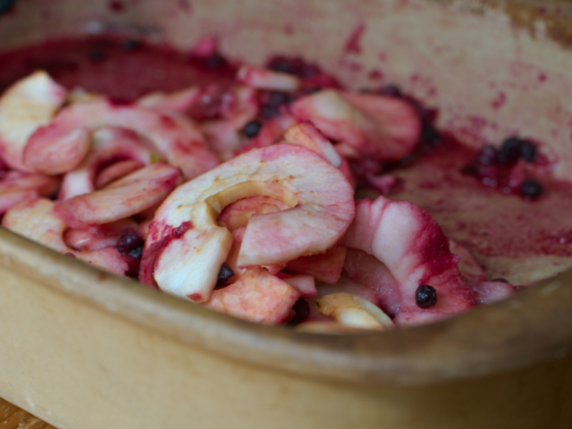 Baked Maine apples and blueberries