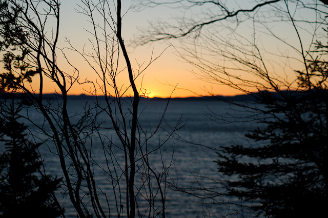 November setting sun on water