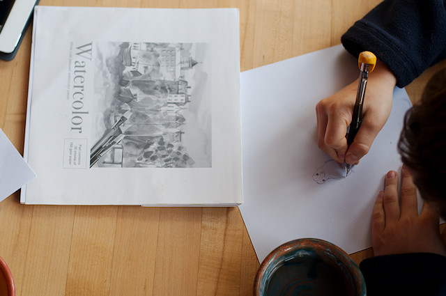 boy drawing bird