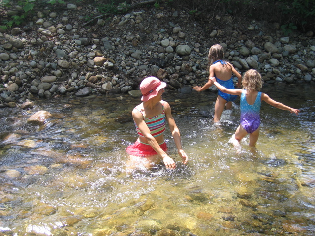 Cooling off in mountain creek at Angevine park in Bethel, ME