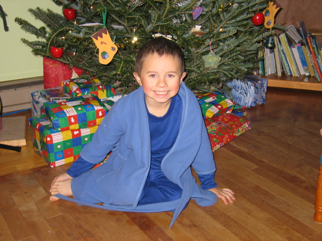 Laurent in PJ's by tree