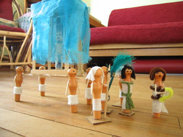 Pharaoh's litter, complete with harpist leading the procession